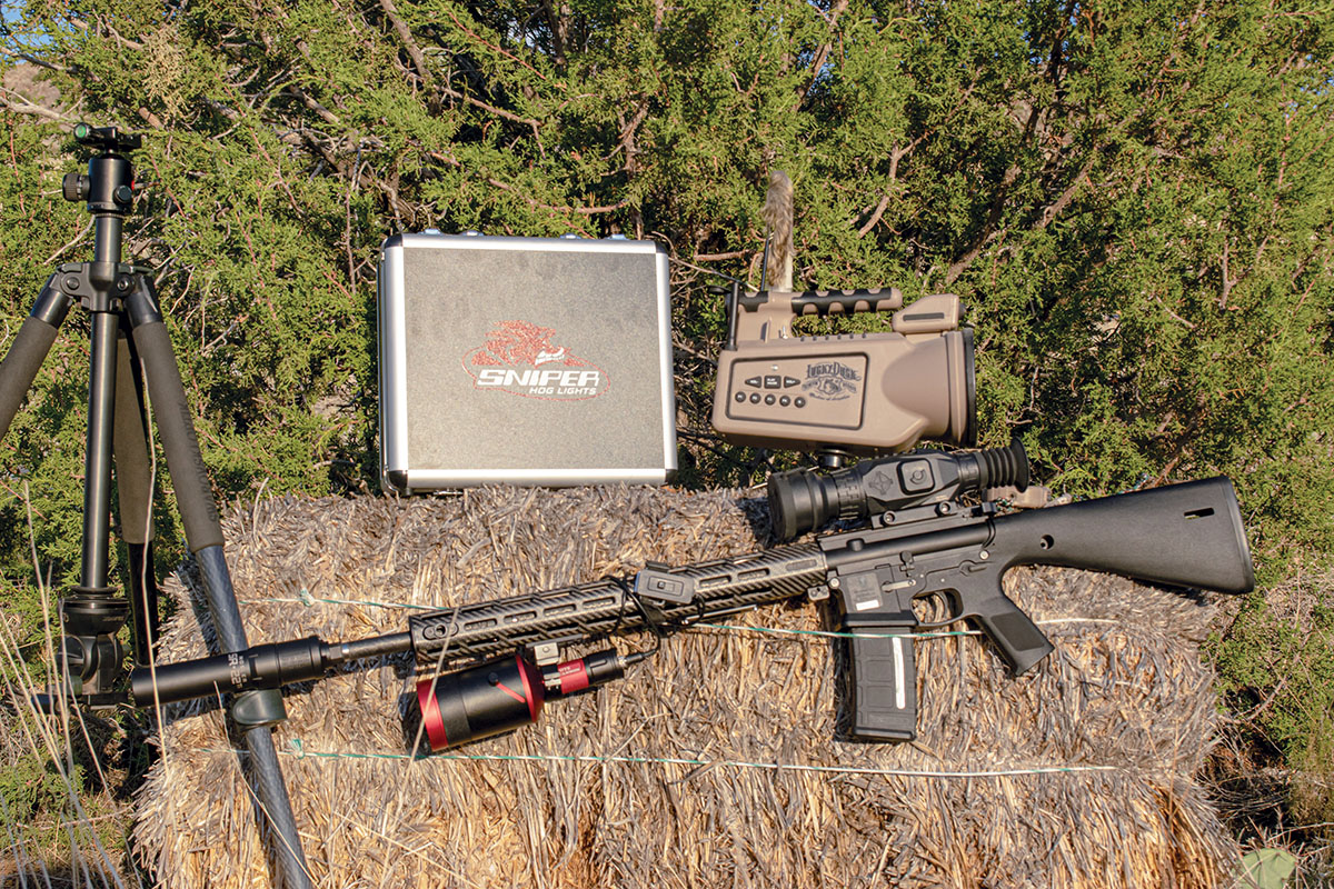 The mid-tier setup: Using the Sightmark Wraith and Sniper Hog Lights, Coyote Cannon provides an effective setup for taking coyotes out to 500 yards and visibility beyond that. A tripod is a great asset to assist with scanning for game, since you’ll be looking through the weapon-mounted optic.